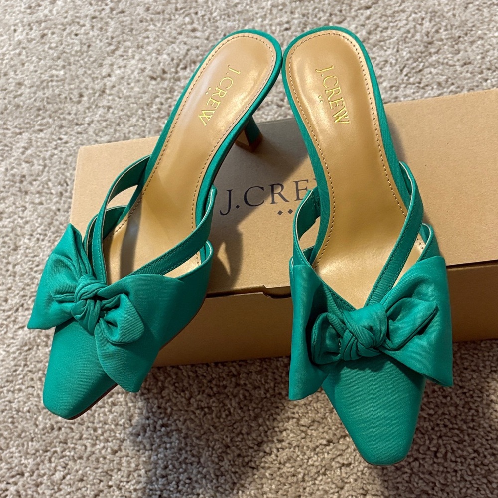 J. Crew Green Bow Slingback Heels